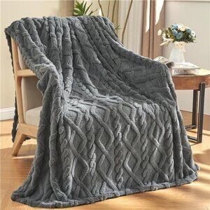 Dark Grey Fleece Throw Blanket Soft Lightweight 3D Jacquard Couch Sofa 50x60